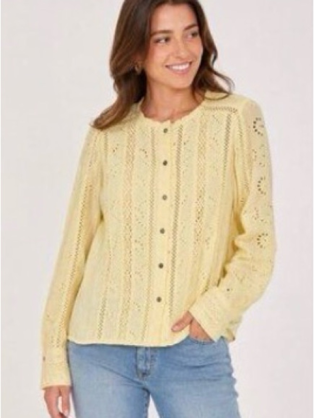 Sundance Yellow Eyelet Button-Front Blouse